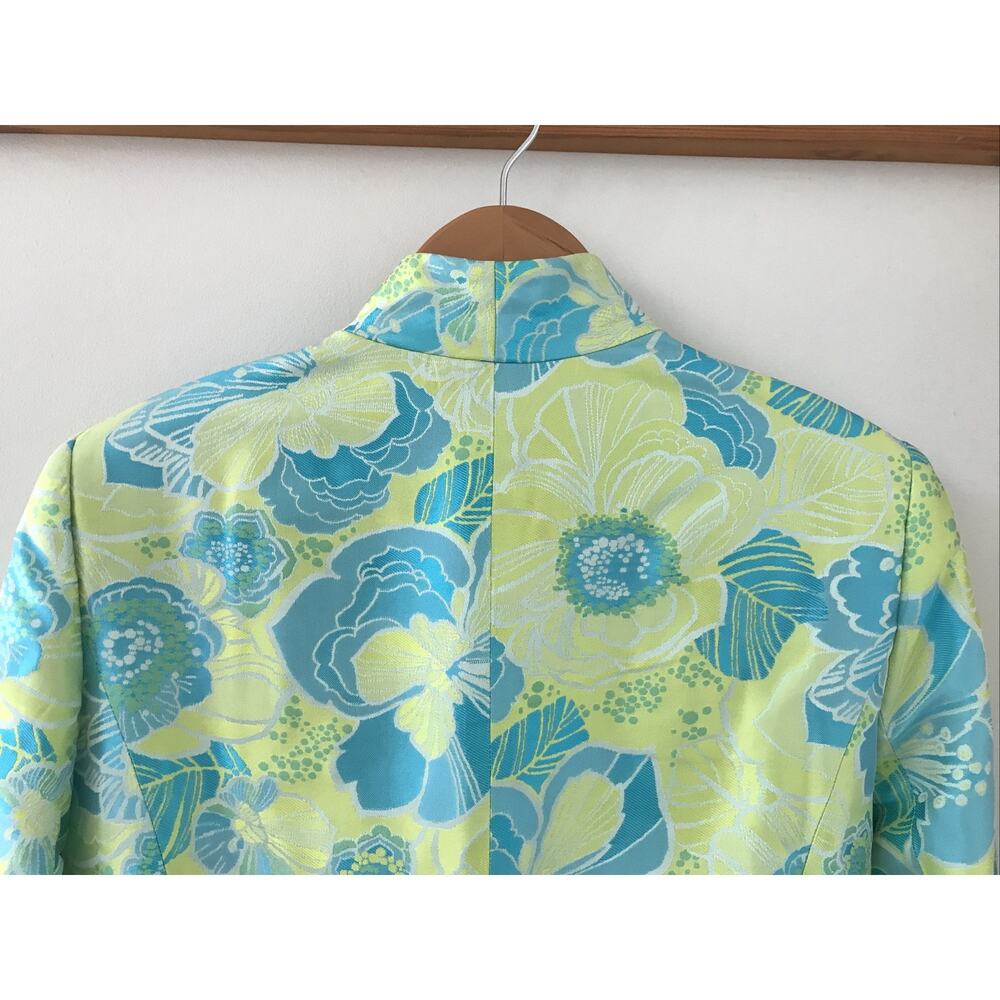 Flores Flores Blue Green Asian Chinese Style Floral Open Jacket Blazer 10 40" - Picture 7 of 8